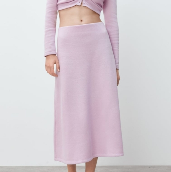 Soft A-line Midi Skirt Zara Mauve - Picture 2 of 14